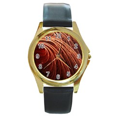 Abstract Fractal Digital Art Round Gold Metal Watch by Nexatart