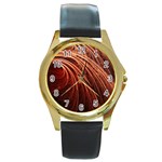 Abstract Fractal Digital Art Round Gold Metal Watch Front