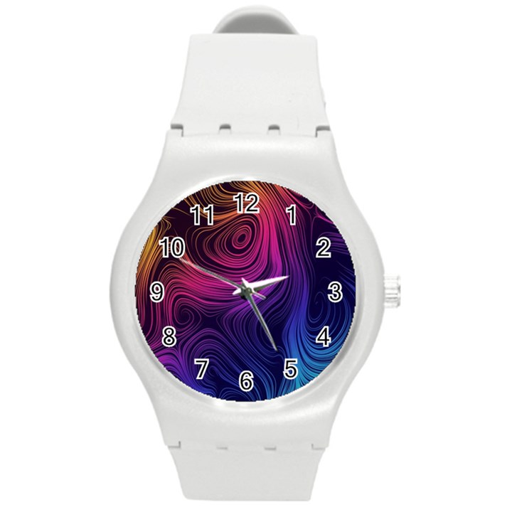 Abstract Pattern Art Wallpaper Round Plastic Sport Watch (M)