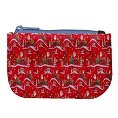 Red Background Christmas Large Coin Purse by Nexatart