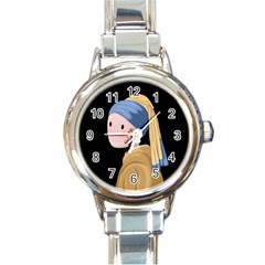 Girl With A Pearl Earring Round Italian Charm Watch by Valentinaart