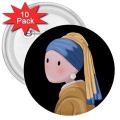 Girl With A Pearl Earring 3  Buttons (10 Pack)  by Valentinaart