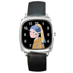 Girl With A Pearl Earring Square Metal Watch by Valentinaart