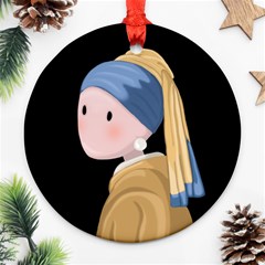 Girl With A Pearl Earring Round Ornament (two Sides) by Valentinaart