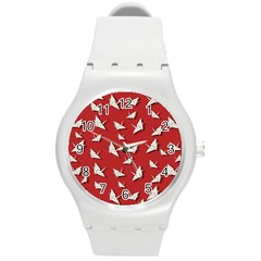 Paper Cranes Pattern Round Plastic Sport Watch (m) by Valentinaart