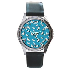 Paper Cranes Pattern Round Metal Watch by Valentinaart