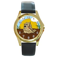 Groundhog Day Round Gold Metal Watch by Valentinaart