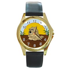 Groundhog Day Round Gold Metal Watch by Valentinaart