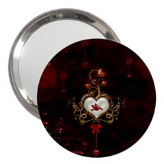 Wonderful Hearts With Dove 3  Handbag Mirrors by FantasyWorld7