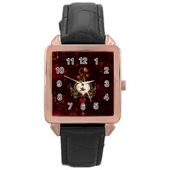 Wonderful Hearts With Dove Rose Gold Leather Watch  by FantasyWorld7