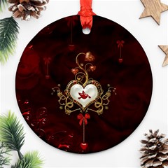 Wonderful Hearts With Dove Round Ornament (two Sides) by FantasyWorld7