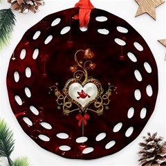 Wonderful Hearts With Dove Round Filigree Ornament (two Sides) by FantasyWorld7