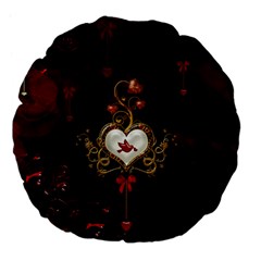 Wonderful Hearts With Dove Large 18  Premium Flano Round Cushions by FantasyWorld7