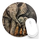 Elephant Mother And Baby Round Mousepads Front