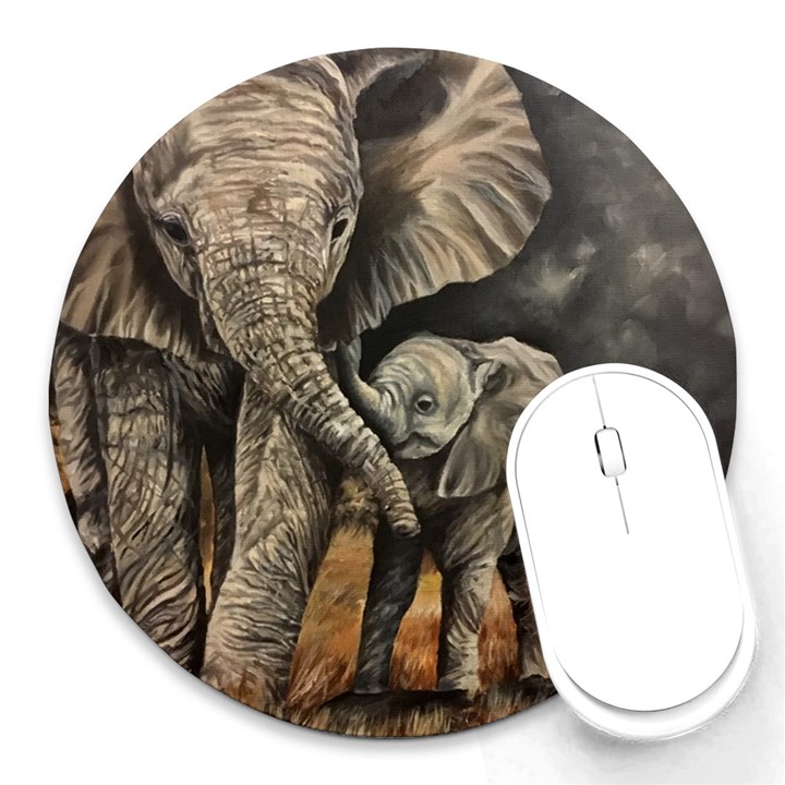 Elephant Mother And Baby Round Mousepads