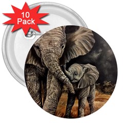 Elephant Mother And Baby 3  Buttons (10 Pack)  by ArtByThree