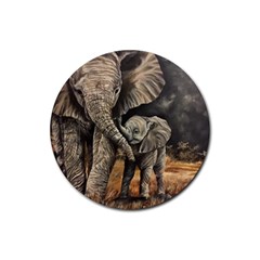 Elephant Mother And Baby Rubber Coaster (round)  by ArtByThree