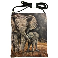 Elephant Mother And Baby Shoulder Sling Bags by ArtByThree