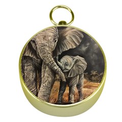 Elephant Mother And Baby Gold Compasses by ArtByThree