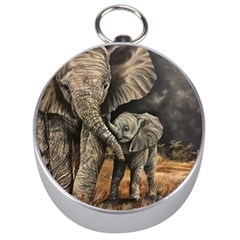 Elephant Mother And Baby Silver Compasses by ArtByThree