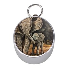 Elephant Mother And Baby Mini Silver Compasses by ArtByThree