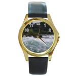 Sightseeing at Niagara Falls Round Gold Metal Watch Front