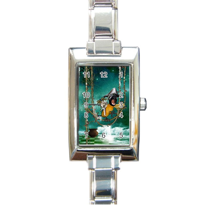 Funny Pirate Parrot With Hat Rectangle Italian Charm Watch