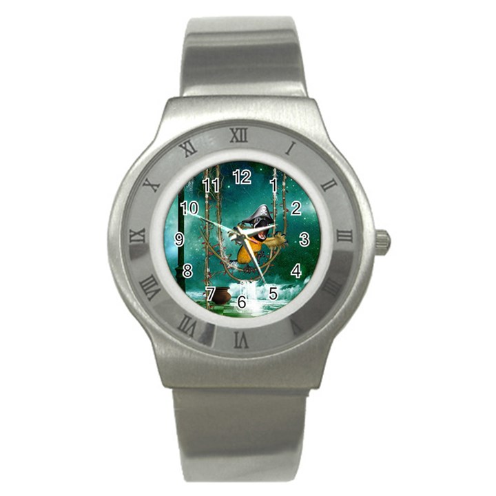 Funny Pirate Parrot With Hat Stainless Steel Watch