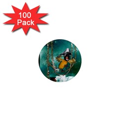 Funny Pirate Parrot With Hat 1  Mini Magnets (100 Pack)  by FantasyWorld7