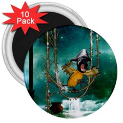 Funny Pirate Parrot With Hat 3  Magnets (10 Pack)  by FantasyWorld7