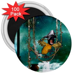 Funny Pirate Parrot With Hat 3  Magnets (100 Pack) by FantasyWorld7