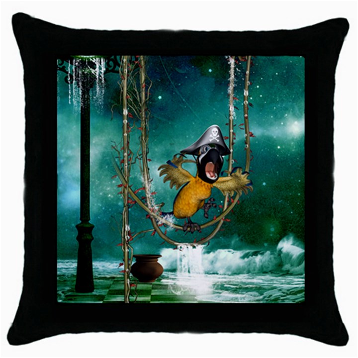 Funny Pirate Parrot With Hat Throw Pillow Case (Black)