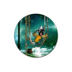 Funny Pirate Parrot With Hat Magnet 3  (round) by FantasyWorld7