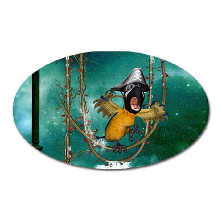 Funny Pirate Parrot With Hat Oval Magnet