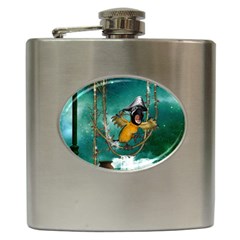 Funny Pirate Parrot With Hat Hip Flask (6 Oz) by FantasyWorld7