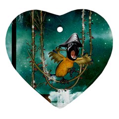 Funny Pirate Parrot With Hat Heart Ornament (two Sides) by FantasyWorld7