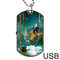 Funny Pirate Parrot With Hat Dog Tag Usb Flash (two Sides) by FantasyWorld7