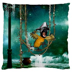 Funny Pirate Parrot With Hat Large Flano Cushion Case (two Sides) by FantasyWorld7