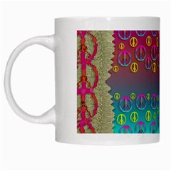 Years Of Peace Living In A Paradise Of Calm And Colors White Mugs by pepitasart