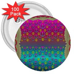 Years Of Peace Living In A Paradise Of Calm And Colors 3  Buttons (100 Pack)  by pepitasart