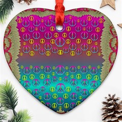 Years Of Peace Living In A Paradise Of Calm And Colors Heart Ornament (two Sides) by pepitasart