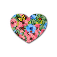 Floral Scene Rubber Coaster (heart)  by linceazul