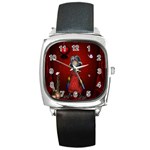 Funny, Cute Parrot With Butterflies Square Metal Watch