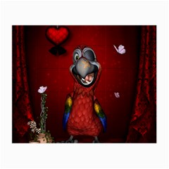 Funny, Cute Parrot With Butterflies Small Glasses Cloth by FantasyWorld7