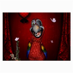 Funny, Cute Parrot With Butterflies Large Glasses Cloth by FantasyWorld7