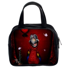 Funny, Cute Parrot With Butterflies Classic Handbags (2 Sides) by FantasyWorld7