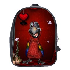 Funny, Cute Parrot With Butterflies School Bag (large) by FantasyWorld7