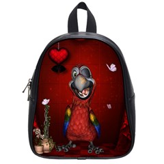 Funny, Cute Parrot With Butterflies School Bag (small) by FantasyWorld7