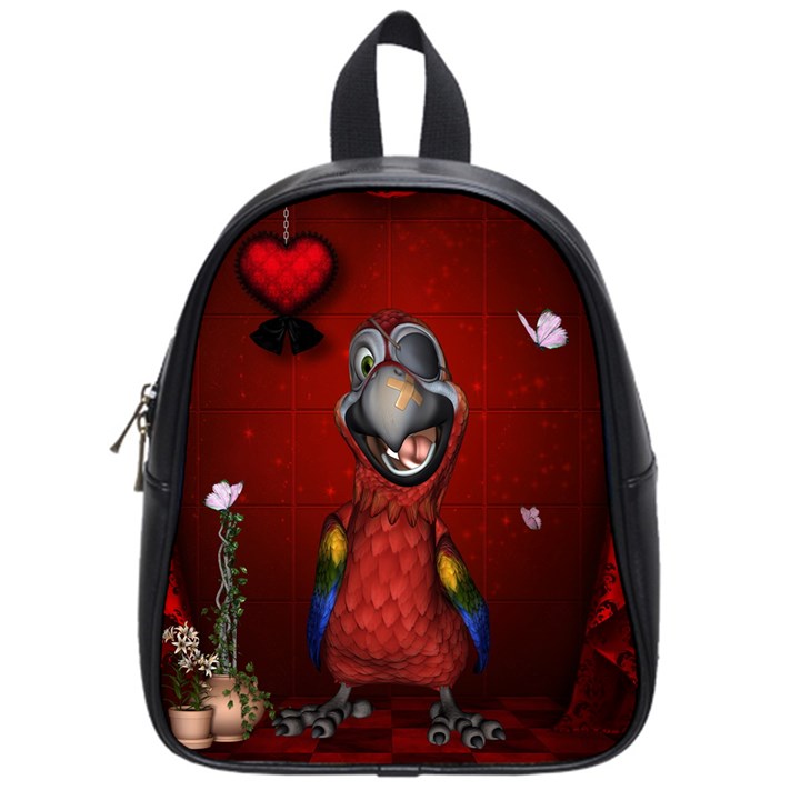 Funny, Cute Parrot With Butterflies School Bag (Small)