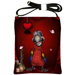 Funny, Cute Parrot With Butterflies Shoulder Sling Bags by FantasyWorld7